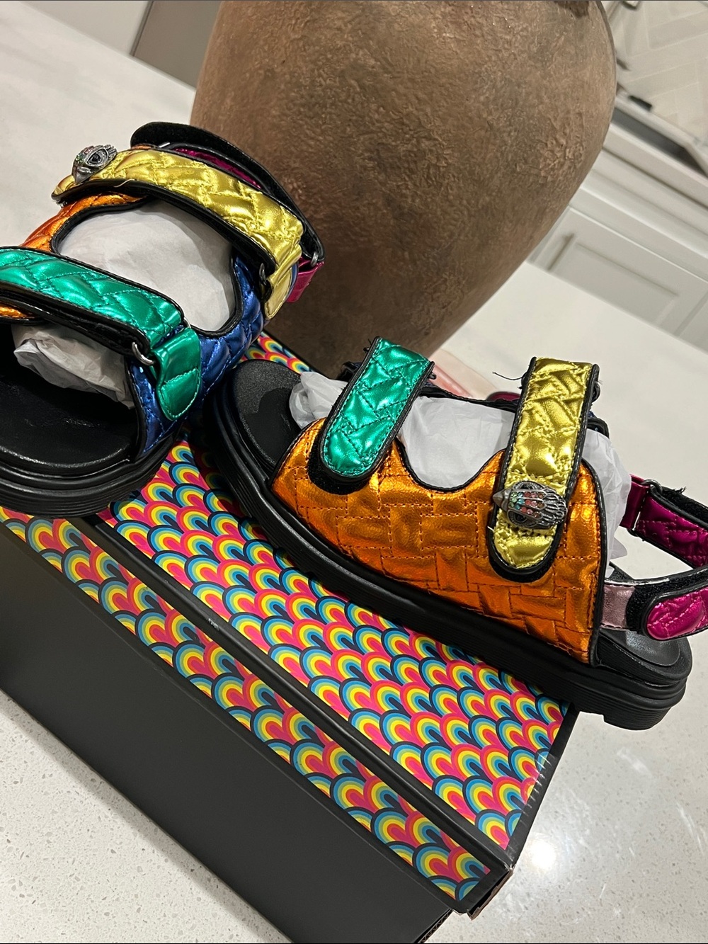 Kurt Geiger Kids Metallic Multi-Color Quilted Sandals